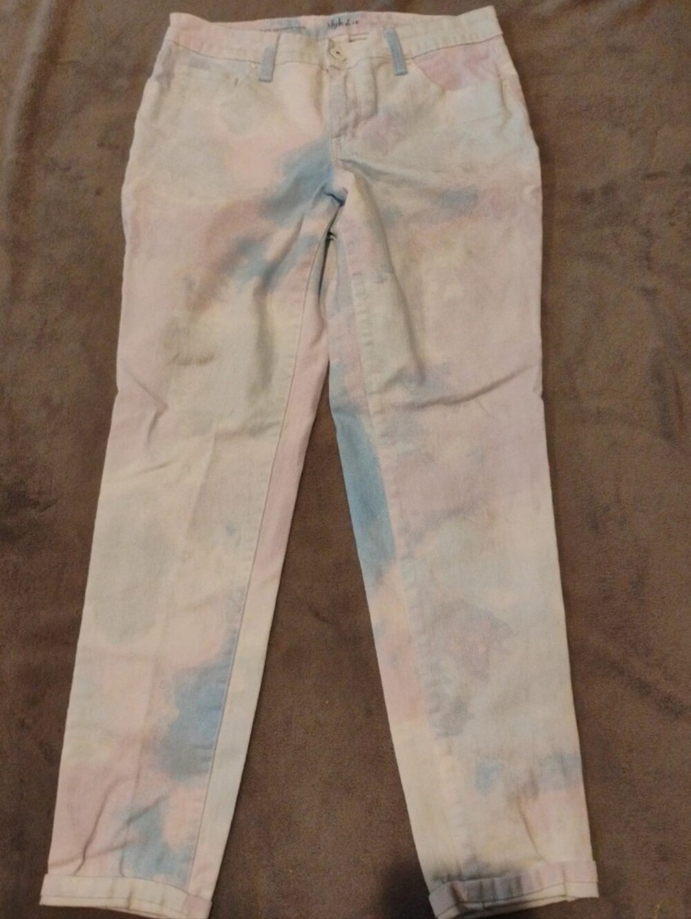 Style & Co Curvy Skinny Leg Pastel Tie Dye Denim Jeans White Pink Blue - 6